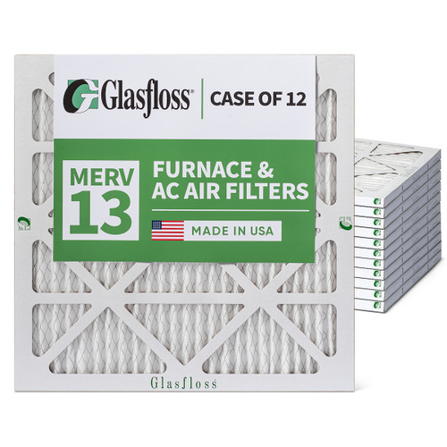 25x25x1 MERV 13 ( FPR 10 ) Pleated 1" Inch Air Filters for HVAC Systems by Glasfloss.  Case of 12