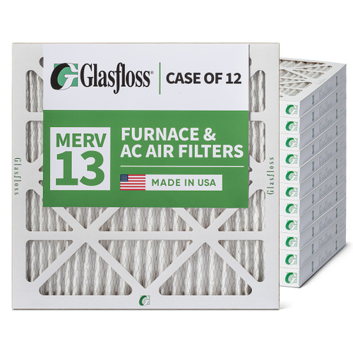 16x16x2 MERV 13 ( FPR 10 ) Pleated 2" Inch Air Filters for HVAC Systems by Glasfloss.  Case of 12