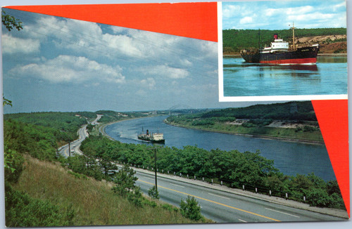 Splitview postcard - Cape Cod Canal and Sagamore Bridge