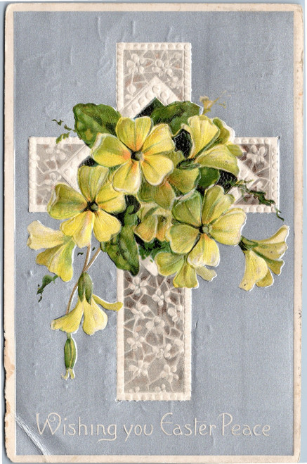 Wishing you Easter Peace - embossed cross with flowers