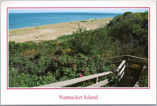 Nantucket Island stairway to beach with flowers