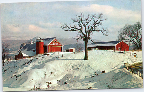 Farm in Winter - Red Barn and Silo - Jersey Cow dairy farm