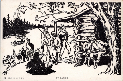 Harry C. Hill Historical Postcard - drawing Fur traders