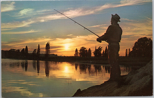 Silhouetted Angler - fishing at sunrise