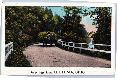 Greetings from Leetonia, Ohio -Horse-drawn hay cart