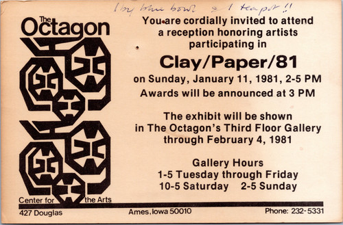 Octagon Center for the Arts Clay/Paper/81 exhibit advertisement 1981