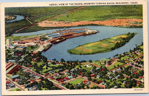 Aerial view of the Docks, showing turning Basin, Beaumont, Texas
