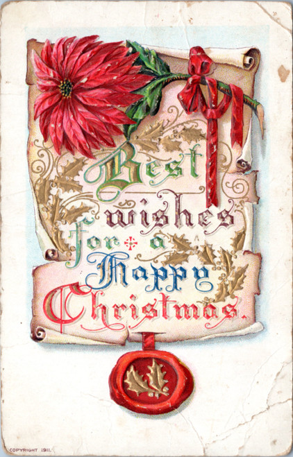 Best Wishes for a Happy Christmas - scroll with seal