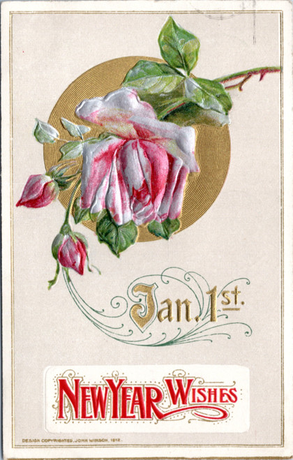 Jan. 1st New Year Wishes - Winsch embossed rose