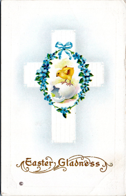 Postcard  Happy Easter Day - Dove cross and flowers - A. Hall