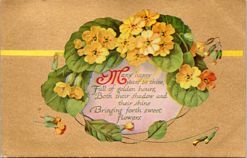 Postcard many happy years be thine full of golden hours