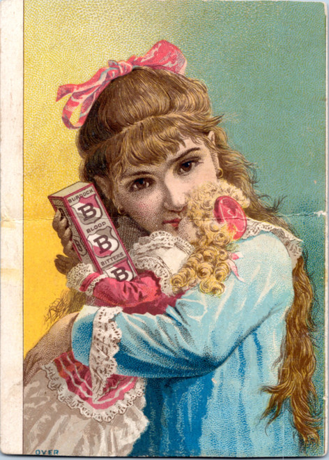 Trade Card - Burdock Blood Bitters - Girl holding doll