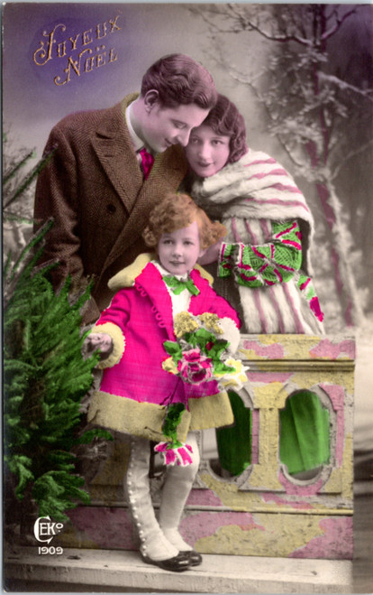 Joyeux Notel - Family Christmas Portrait colorized photo - Ceko Series 1909 (29-17-791)
