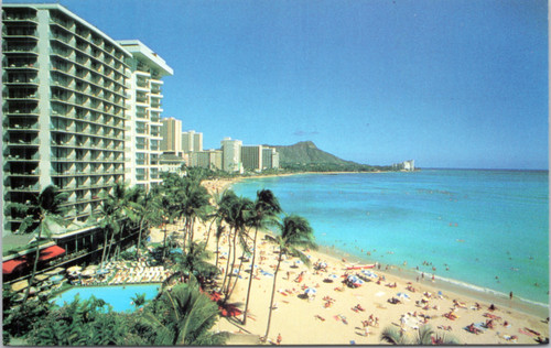 Outrigger Hotel, Waikiki Honolulu Hawaii - beach view with Diamond Head