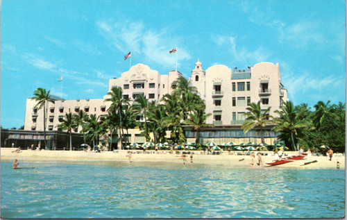 Royal Hawaiian Hotel 1950s  beach scene