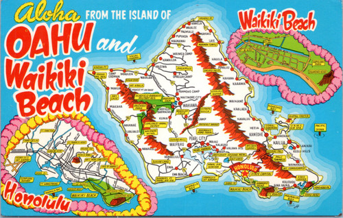 Aloha from Oahu and Waikiki Beach - souvenir map card
