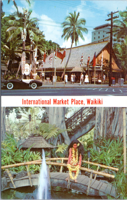 International Market Place old car and woman on bridge