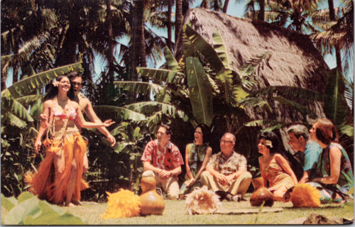 Postcard Advert United Airlines Hawaii Friendly Skies Tourists Hula Dancer