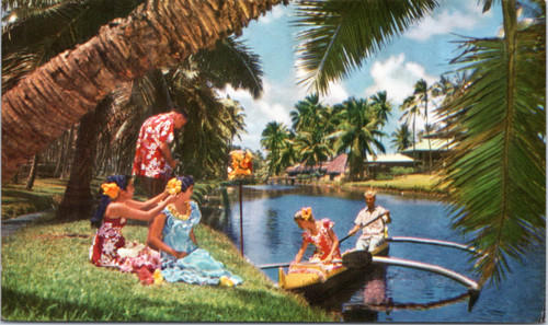 postcard hawaii tourist canoe advertisment