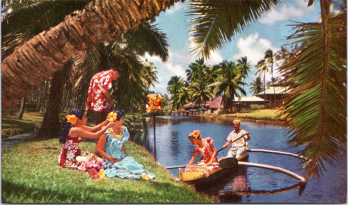 postcard hawaii tourist canoe advertisment