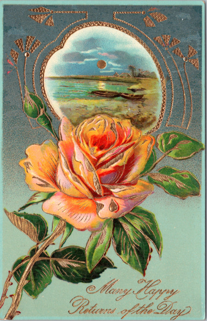 Many Happy Returns - Gilded rose with beach scene