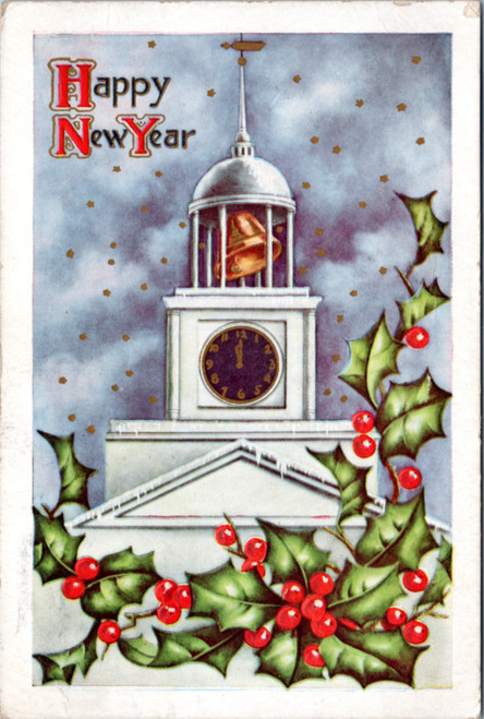 Happy New Year - bell clock tower  posted Apulia Station NY 1912