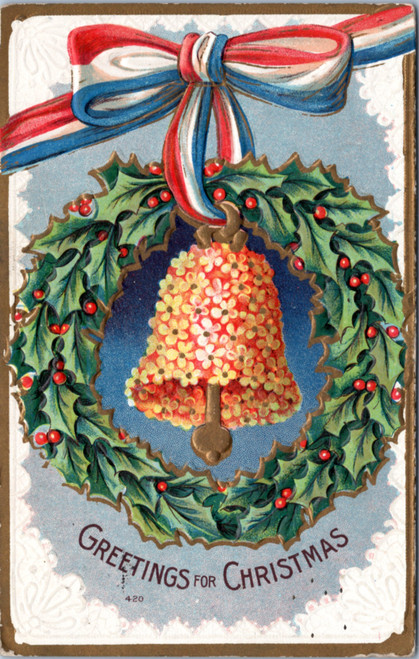 postcard patriotic christmas bell
