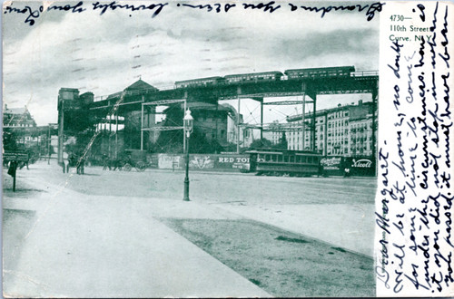 Postcard 1905 NYC 110th Street Curve - elevated train