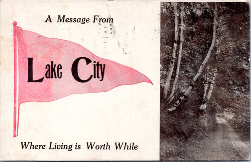 Postcard MN Lake City Pennant - A message from..where Living is Worth While