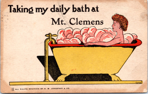 Postcard MI Mt. Clemens woman in bathtub - Taking my daily bath