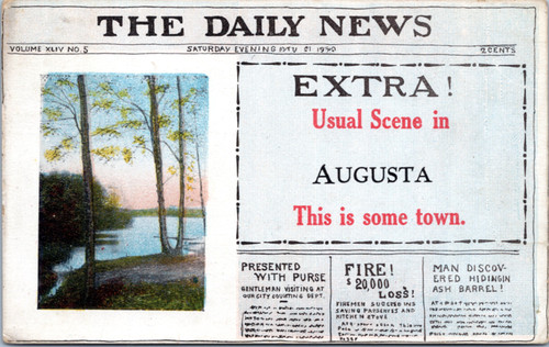 Postcard ME Augusta Daily News Extra Usual Scene in This is some Town