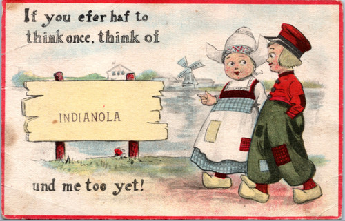 Postcard IA Indianola Dutch Boy Girl - If you efer haf to think once, think of