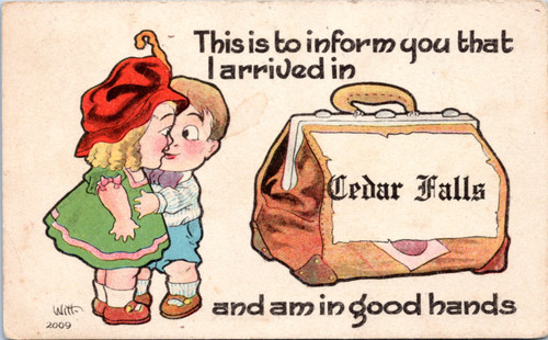 Postcard Pennant Banner Romance Comic IA Cedar Falls in good hands