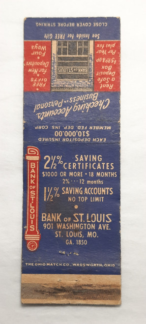 Matchbook Cover MO St. Louis - Bank of St. Louis