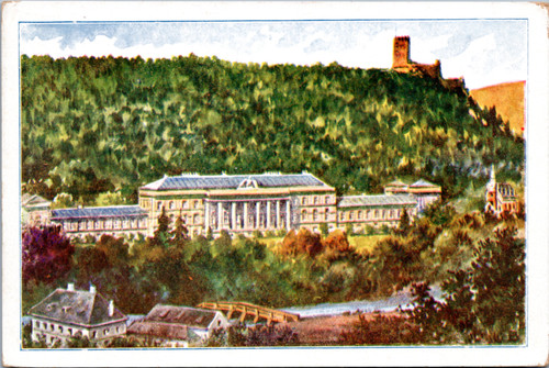 Spa town of Baden near Vienna, Helenental with Weilburg and Rauheneck ruins