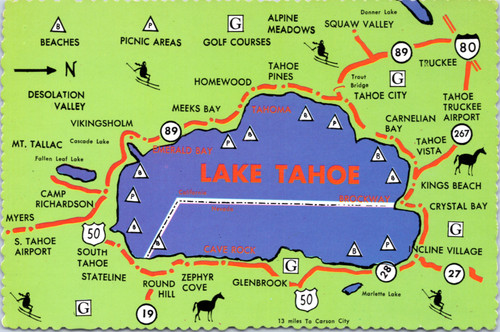 lake tahoe souvenir map postcard