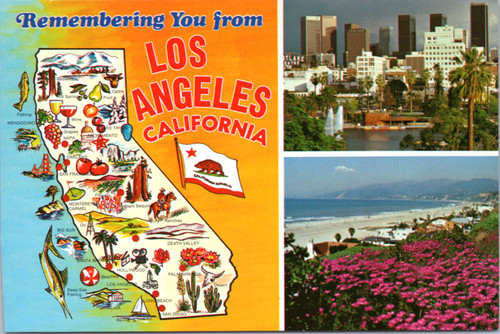 los angeles souvenir map postcard