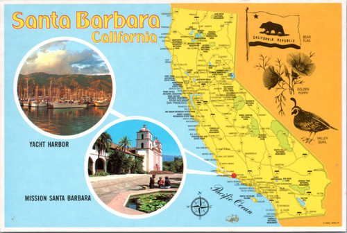 California Map Postcard -  Santa Barbara