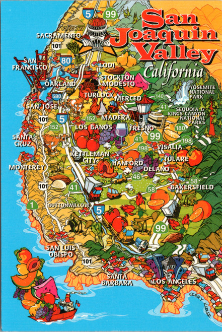 California Map Postcard -  San Joaquin Valley