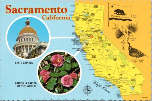 California Map Postcard - Sacramento