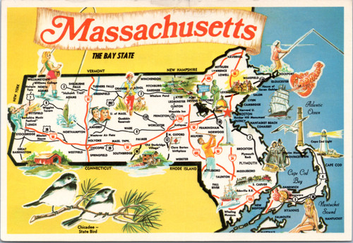 Postcard Massachusetts map boston