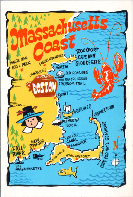 Postcard Massachusetts map boston