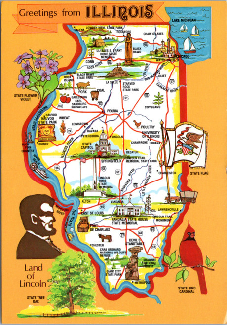 Postcard Illinois map