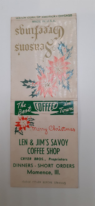 Matchbook bobtail IL Momence - Len and Jim's Savoy Coffee Shop, Cryer Brothers
