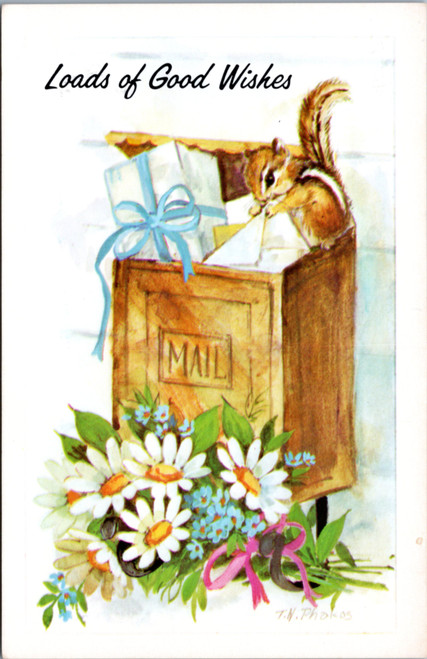 Postcard Birthday - Loads of Good Wishes - Chipmunk in mailbox