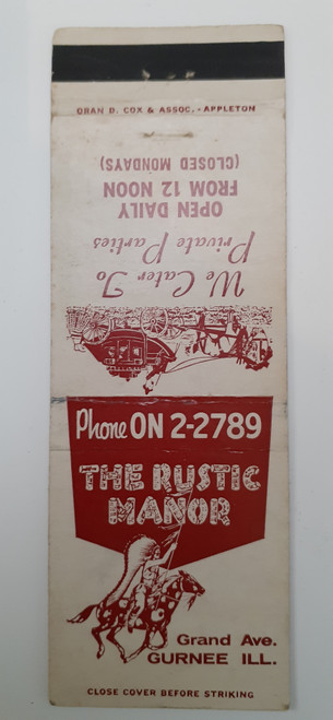 Matchbook Cover - IL Gurnee restaurant - The Rustic Manor