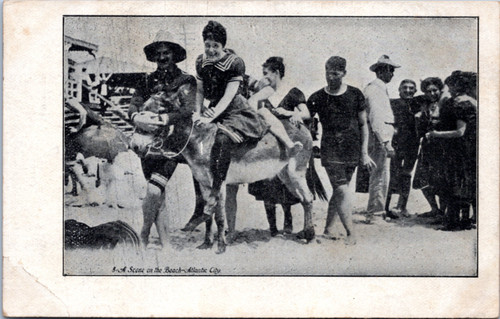 Woman on a donkey on the beach in Atlantic City