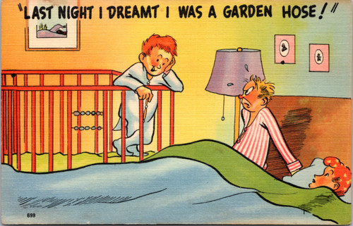 Boy wets bed - Last night I dreamt I was a garden hose!