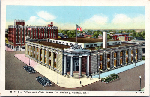 Postcard OH Canton - Post Office and Ohio Power Building