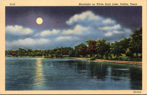 Postcard TX Dallas - Moonlight on White Rock Lake